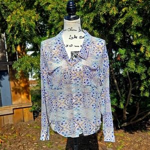 FREE PEOPLE ▪︎ Women's Geo Print Blouse, 2 Breast Pockets, Size XS, EUC